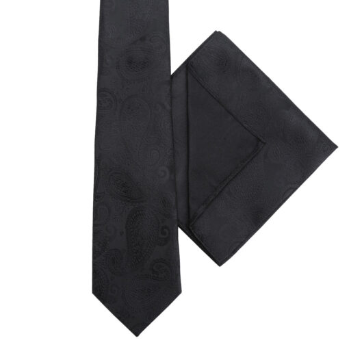 Black Mixed Pattern Tie and Pocket Square 3pc Gift Box Set