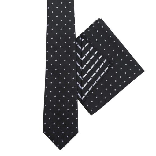 Black Mixed Pattern Tie and Pocket Square 3pc Gift Box Set