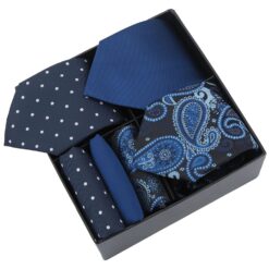 Black Mixed Pattern Tie and Pocket Square 3pc Gift Box Set