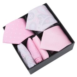 Black Mixed Pattern Tie and Pocket Square 3pc Gift Box Set