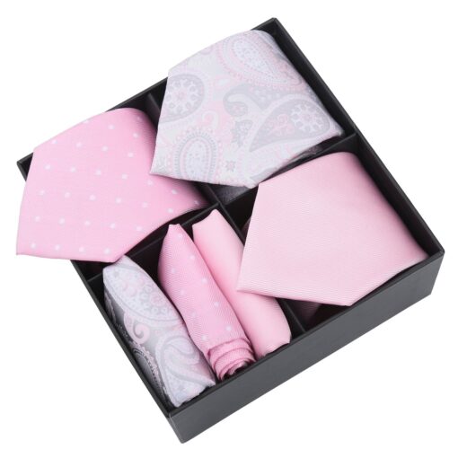 Black Mixed Pattern Tie and Pocket Square 3pc Gift Box Set