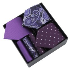 Black Mixed Pattern Tie and Pocket Square 3pc Gift Box Set