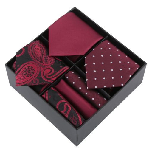 Black Mixed Pattern Tie and Pocket Square 3pc Gift Box Set