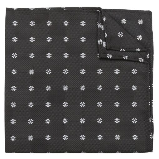 Black Floral Daisy Pocket Square