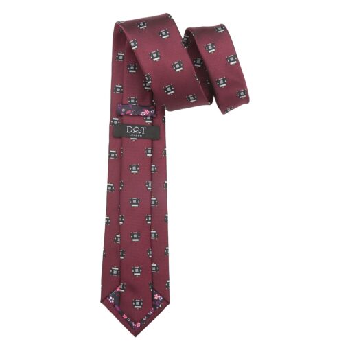 Burgundy Black Taxi Cab Embroidered Tie