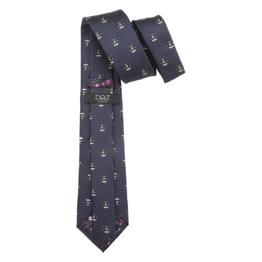 Navy Black Taxi Cab Embroidered Tie