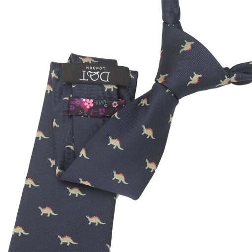 Navy Blue T-Rex Dinosaur Embroidered Tie