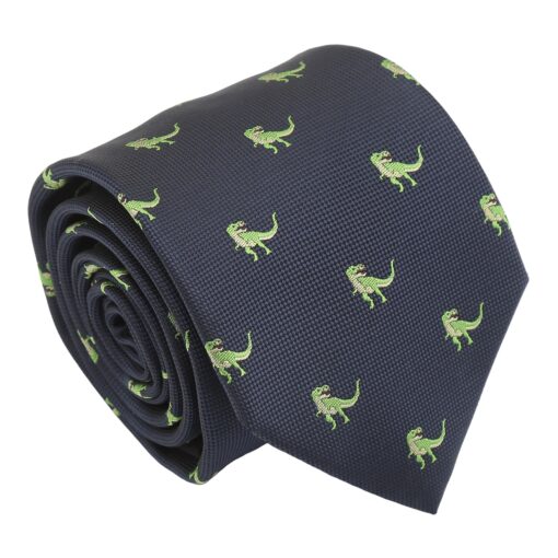 Navy Blue T-Rex Dinosaur Embroidered Tie