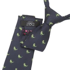 Navy Blue T-Rex Dinosaur Embroidered Tie