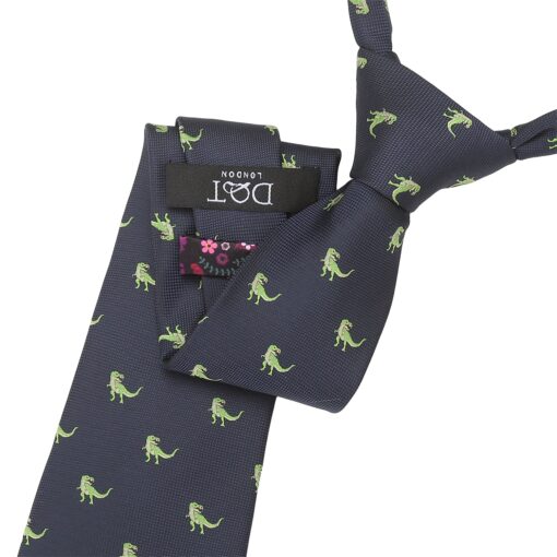 Navy Blue T-Rex Dinosaur Embroidered Tie