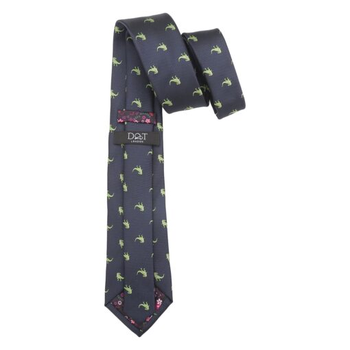 Navy Blue T-Rex Dinosaur Embroidered Tie