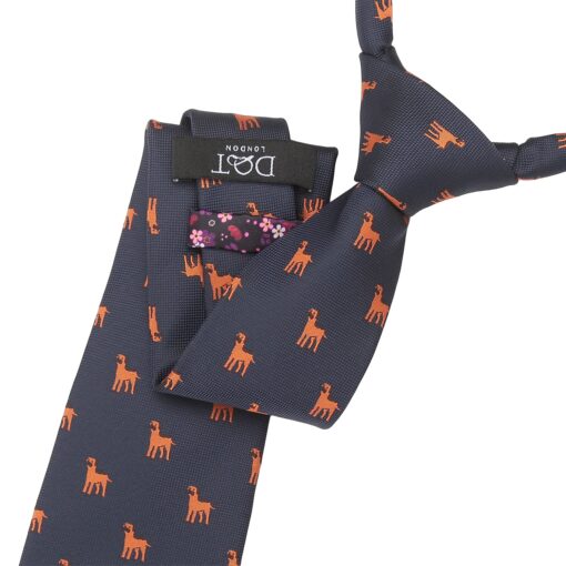 Navy Blue Border Terrier Dog Embroidered Tie