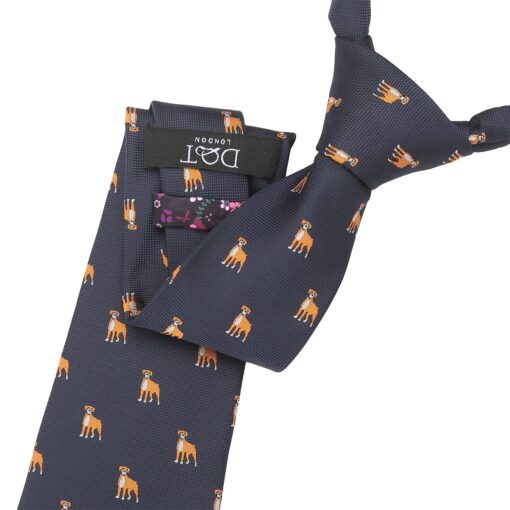 Navy Blue Boxer Dog Embroidered Tie