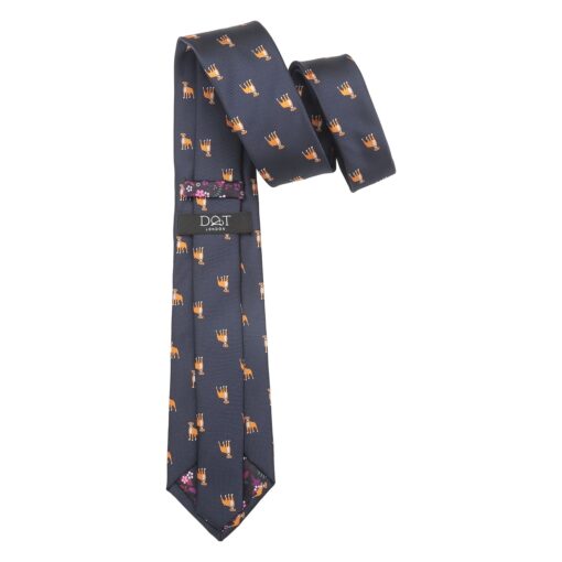 Navy Blue Boxer Dog Embroidered Tie