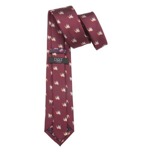Burgundy Bulldog Dog Embroidered Tie