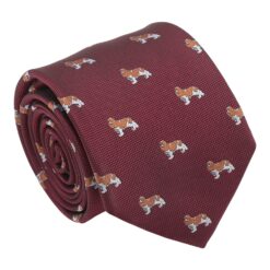 Burgundy Cavalier King Charles Spaniel Dog Embroidered Tie