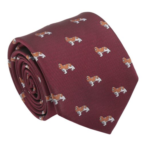 Burgundy Cavalier King Charles Spaniel Dog Embroidered Tie