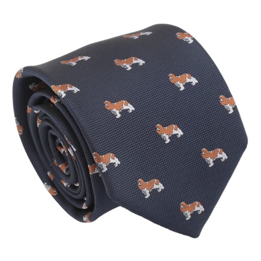 Navy Blue Cavalier King Charles Spaniel Dog Embroidered Tie