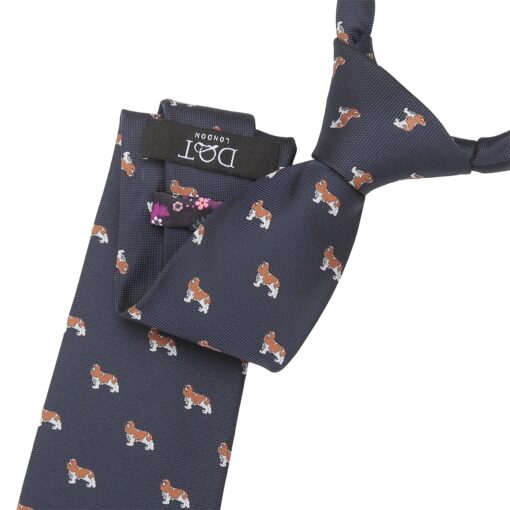 Navy Blue Cavalier King Charles Spaniel Dog Embroidered Tie