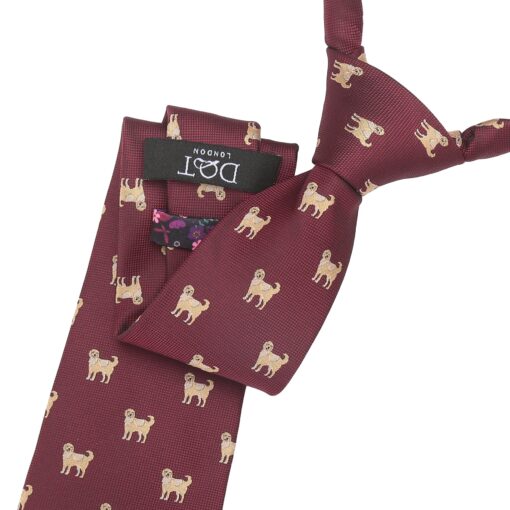 Burgundy Golden Retriever Dog Embroidered Tie