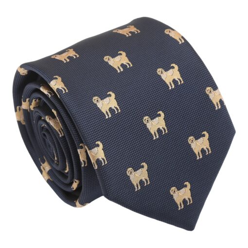 Navy Blue Golden Retriever Dog Embroidered Tie