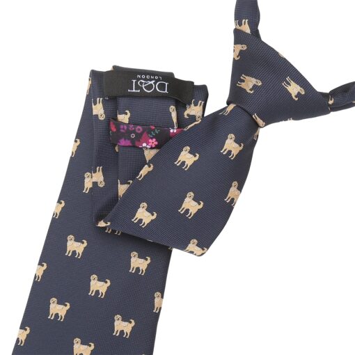 Navy Blue Golden Retriever Dog Embroidered Tie