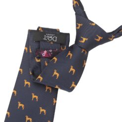 Navy Blue Hungarian Vizsla Dog Embroidered Tie