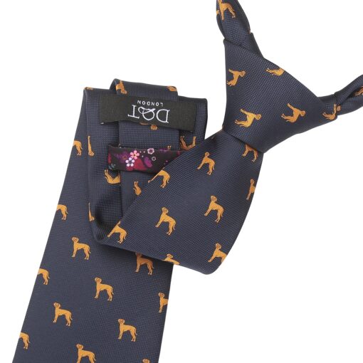 Navy Blue Hungarian Vizsla Dog Embroidered Tie