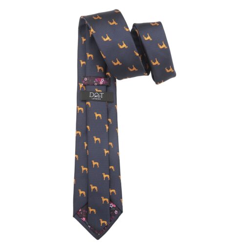 Navy Blue Hungarian Vizsla Dog Embroidered Tie