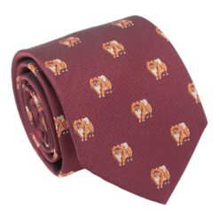 Burgundy Pomeranian Dog Embroidered Tie