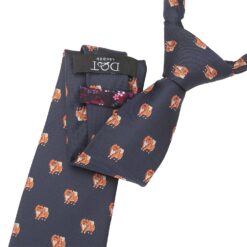 Navy Blue Pomeranian Dog Embroidered Tie