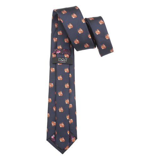 Navy Blue Pomeranian Dog Embroidered Tie