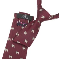 Burgundy Pug Dog Embroidered Tie