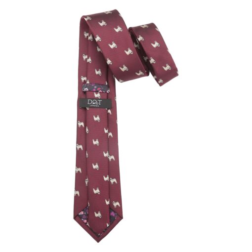 Burgundy Pug Dog Embroidered Tie