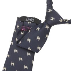 Navy Blue Pug Dog Embroidered Tie