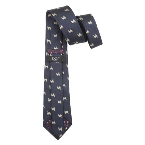 Navy Blue Pug Dog Embroidered Tie