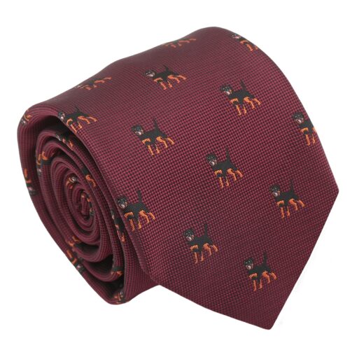 Burgundy Rottweiler Dog Embroidered Tie