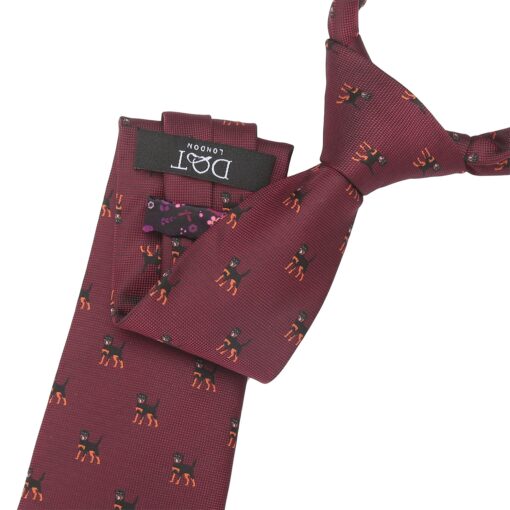 Burgundy Rottweiler Dog Embroidered Tie