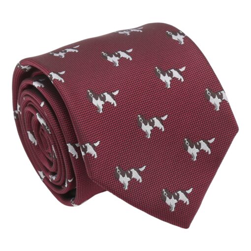 Burgundy English Springer Spaniel Dog Embroidered Tie