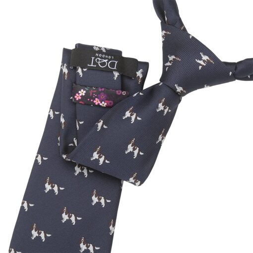 Navy Blue English Springer Spaniel Dog Embroidered Tie
