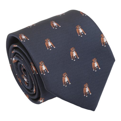 Navy Blue Staffordshire Bull Terrier Dog Embroidered Tie