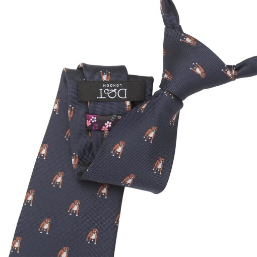 Navy Blue Staffordshire Bull Terrier Dog Embroidered Tie