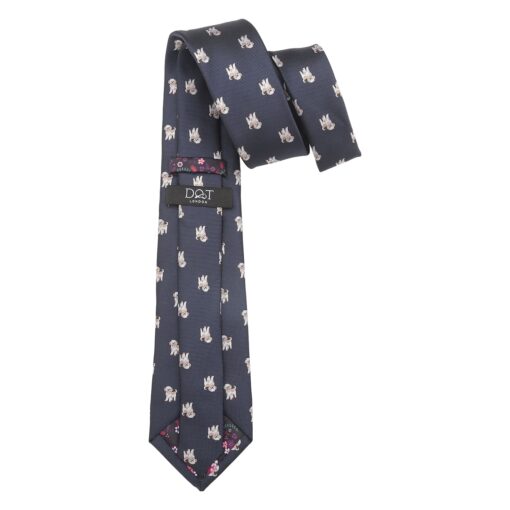 Navy Blue Shih Tzu Dog Embroidered Tie
