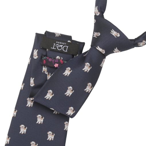 Navy Blue Shih Tzu Dog Embroidered Tie