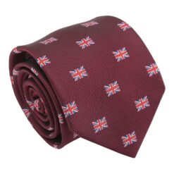 Burgundy British Union Jack Flag Embroidered Tie