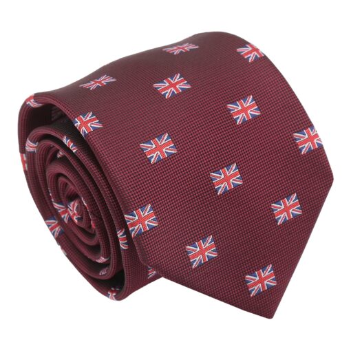 Burgundy British Union Jack Flag Embroidered Tie