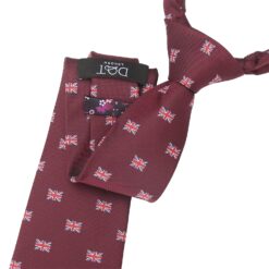 Burgundy British Union Jack Flag Embroidered Tie