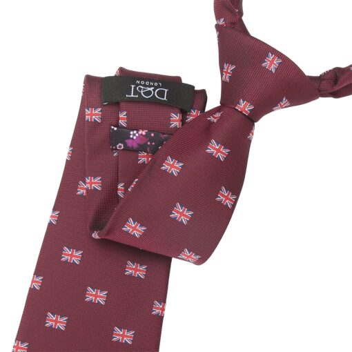 Burgundy British Union Jack Flag Embroidered Tie