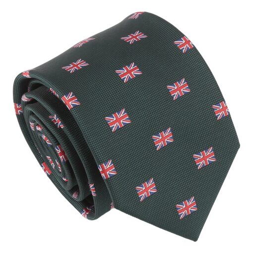Emerald Green British Union Jack Flag Embroidered Tie