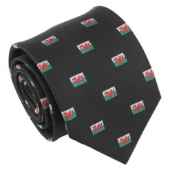 Black Welsh Flag Embroidered Tie